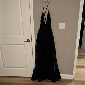 Showpo Black Sequin Halter Gown